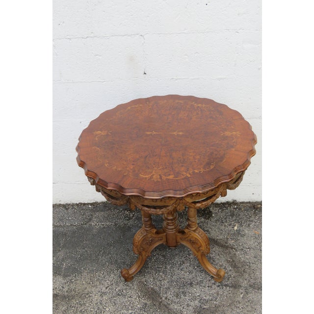 Early 20th Century Side TableEarly 1900s French Inlay Carved Burlwood Side End Center Table 6226 For Sale - Image 5 of 13