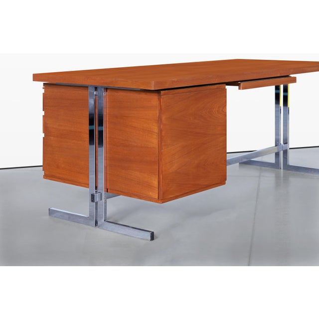 Mid-Century Modern German Teak and Chrome Executive Desk For Sale - Image 11 of 15