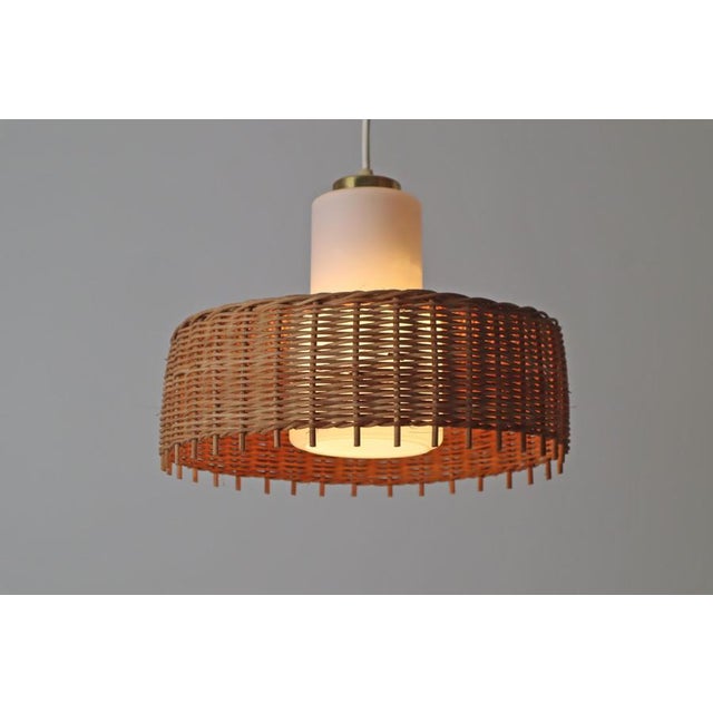 Pedant Lamp in Opal Glass with Braided Rattan from Doria, Germany, 1960s For Sale - Image 3 of 12