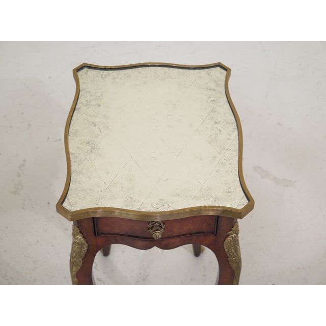 French Theodore Alexander Mirrored Top 1 Drawer End Table