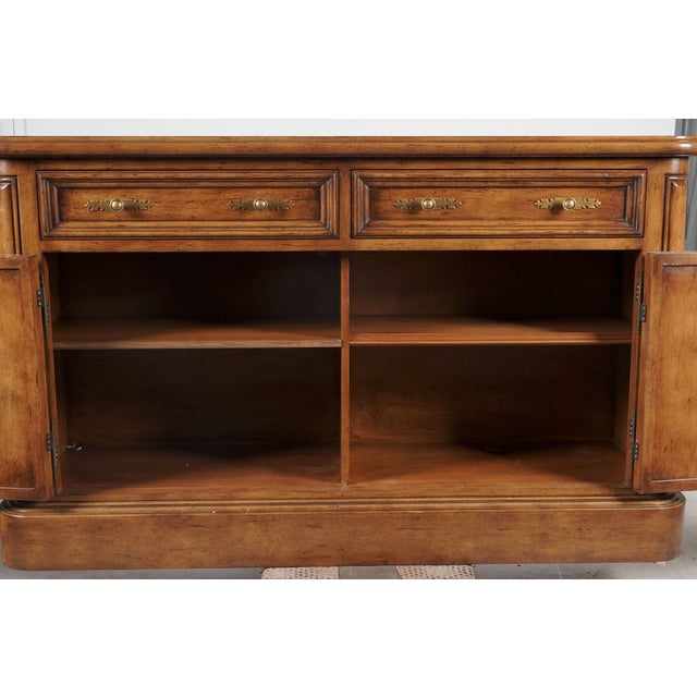 Late 20th Century French Provincial Walnut Two-Door Buffet With Drawers and Brass Hardware For Sale - Image 4 of 9