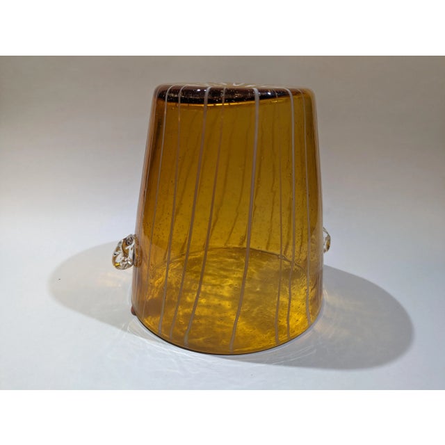 Vintage 1970s Venini for Disaronno Murano Glass Ice Bucket, Amber & White For Sale - Image 10 of 13