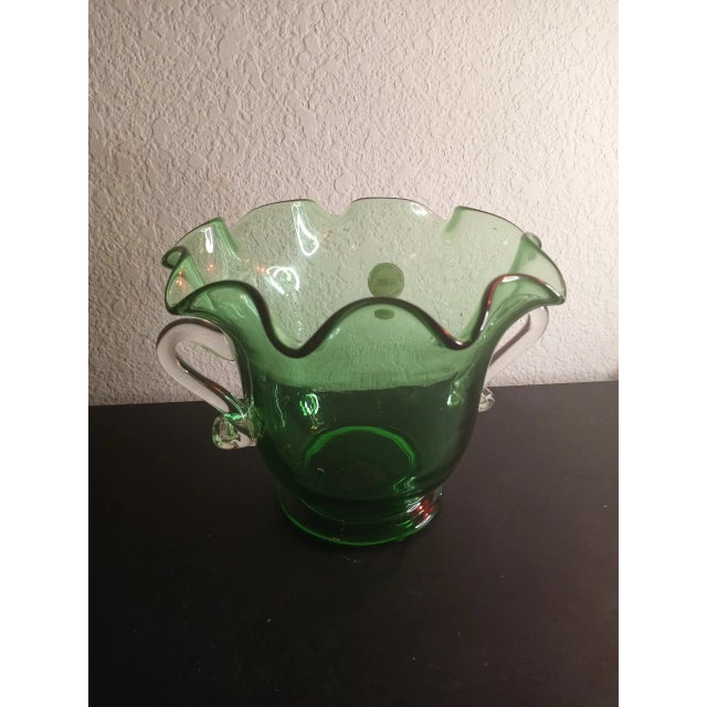 Modern 1980s Vidrios San Miguel Spain Recycled Art Glass Dual Handle Vase For Sale - Image 3 of 10