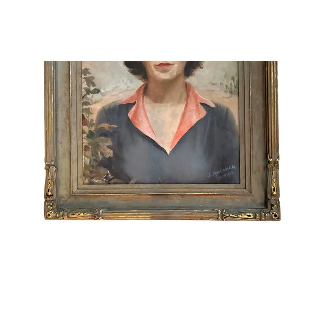 Mid 20th Century Antique Oil on Board Estate Portrait Painting of Lady / Woman in a Desert Landscape by Spanish Artist J. Anduaga, Circa 1940 (1946) For Sale - Image 5 of 10