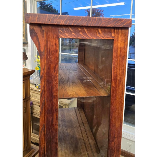 Shabby Chic Antique Tiger Oak Empire China Cabinet For Sale - Image 3 of 12