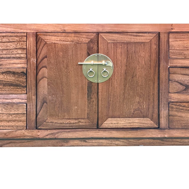47" Brown Wood Grain Pattern Drawers Console Side Altar Table For Sale - Image 10 of 14