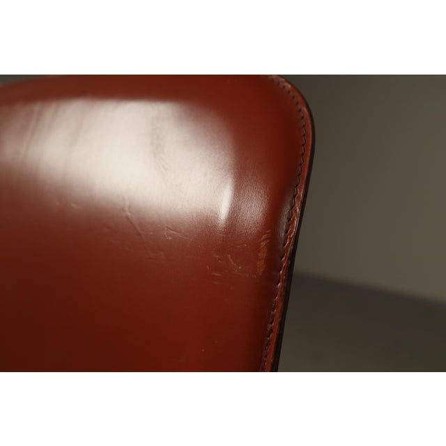 Leather Brick Red-Colored Cantilever Dining Chairs, Italy, 1970s, Set of 6 For Sale - Image 13 of 16