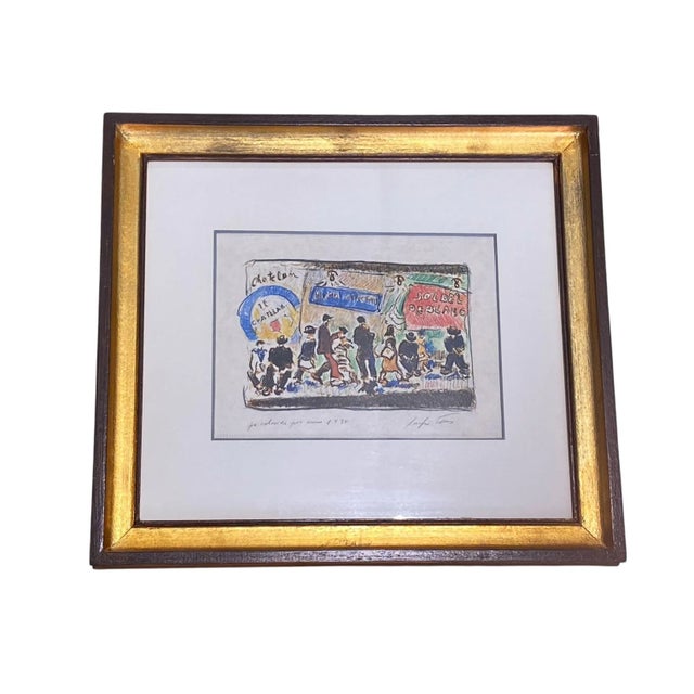 French 1994 Listed Artist Sergio Telles French Market Scene Framed 15.75" H For Sale - Image 3 of 5