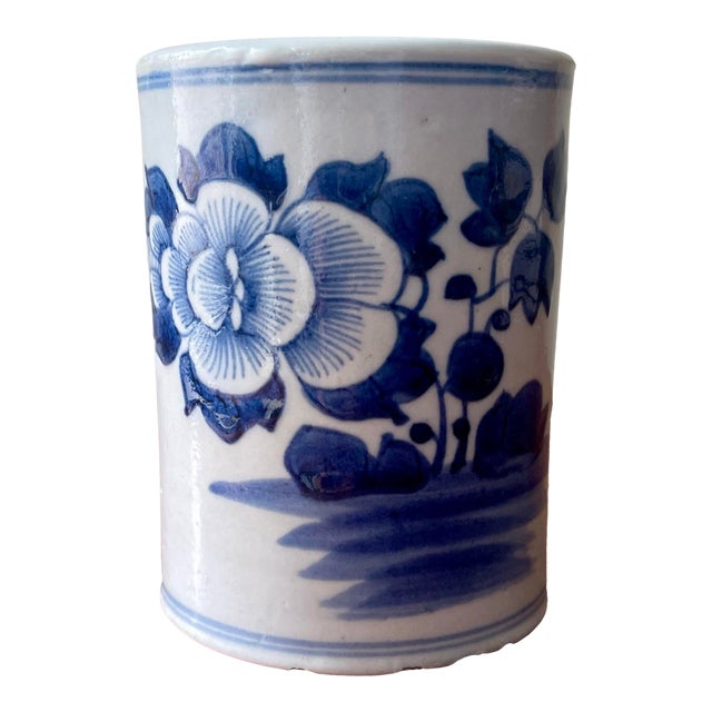 Vintage Chinese Floral Brush Pot For Sale