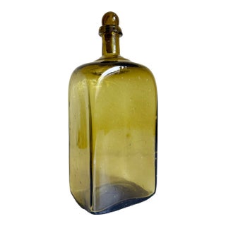 Vintage Olive Green Blown Glass Decanter Bottle For Sale