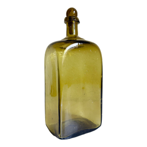 Vintage Olive Green Blown Glass Decanter Bottle