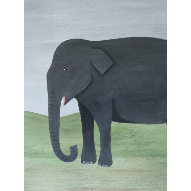 Contemporary 'Gentle Elephant' Original Naïve Style Animal Oil Painting by British Artist Matt Rix, Framed For Sale - Image 10 of 13