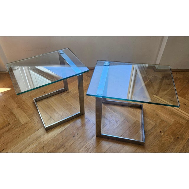 Mid-Century Glass and Chrome Cantilevere Side Tables from Gebra, 1980s, Set of 2 For Sale - Image 4 of 14