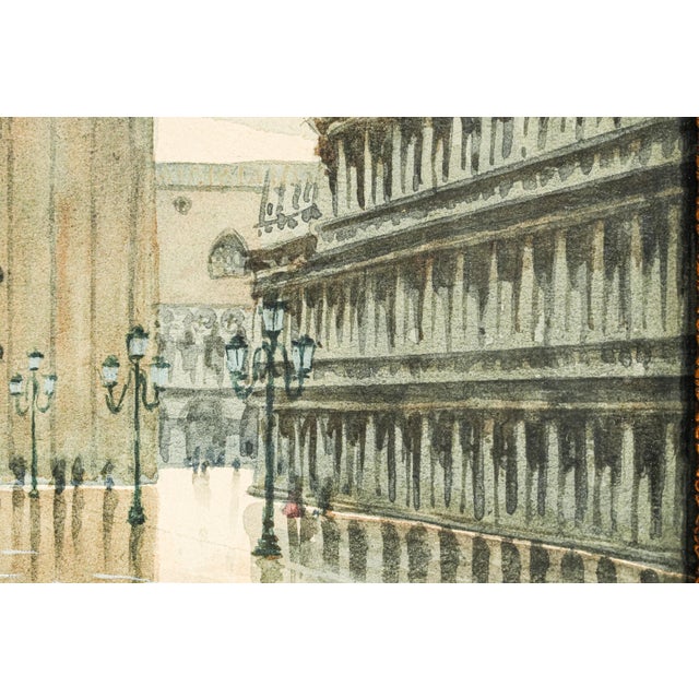 Paint Lovely Venetian Scene Watercolor Antique Painting St. Marks Basilica Square Venice Italy Ornate Frame Art European Grand Tour Wall Decor For Sale - Image 7 of 13