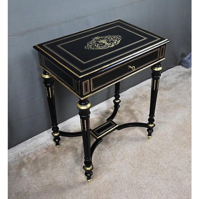 Late 19th Century Napoleon III Blackened Wood Worktable For Sale - Image 3 of 18