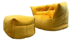 Set of Vintage Armchair and Ottoman in Yellow Brigantin from Ligne Roset