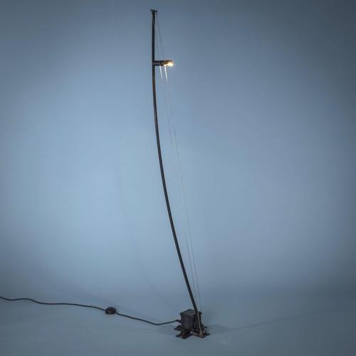 Swiss Work Floor lamp, Stuttgart, circa 1987 Black lacquered metal and steel wire, sliding reflector on the two stretched...