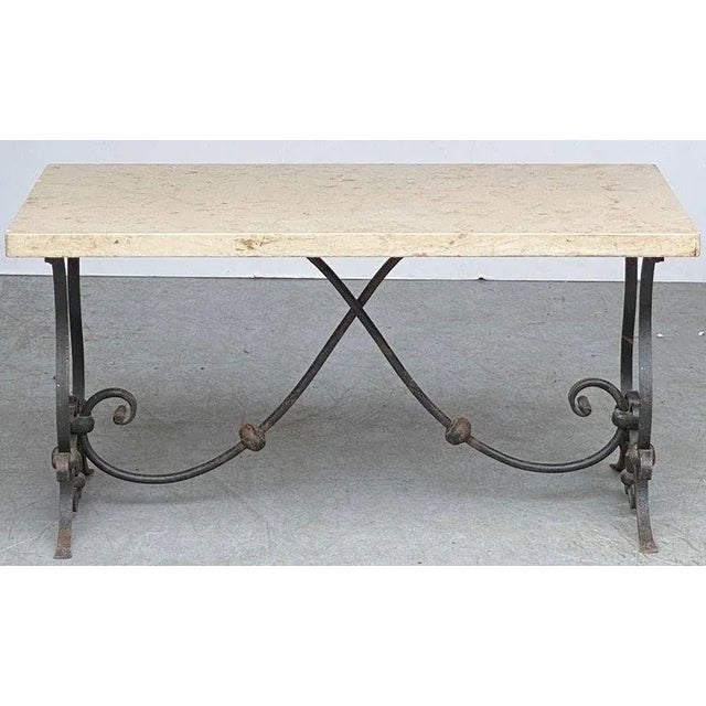 French Mid-Century Coffee or Low Table With Wrought Iron Base and Marble Top For Sale - Image 12 of 13