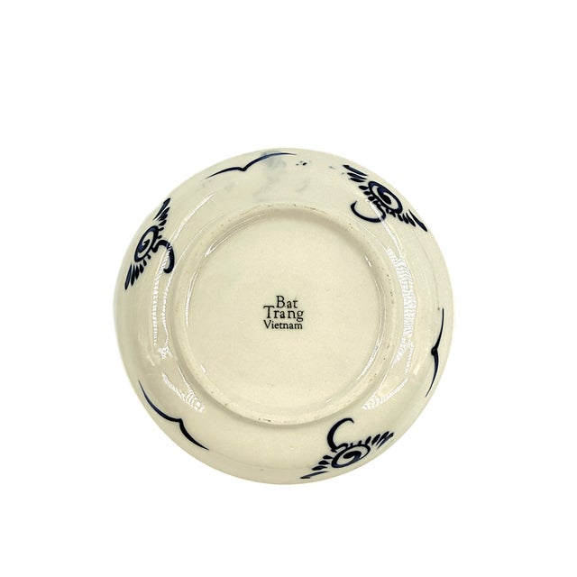 2020s Set of 4 Bat Trang Vietnamese Ceramic Dessert/Salad Plates With Blue & White Lotus Floral Motifs For Sale - Image 5 of 8