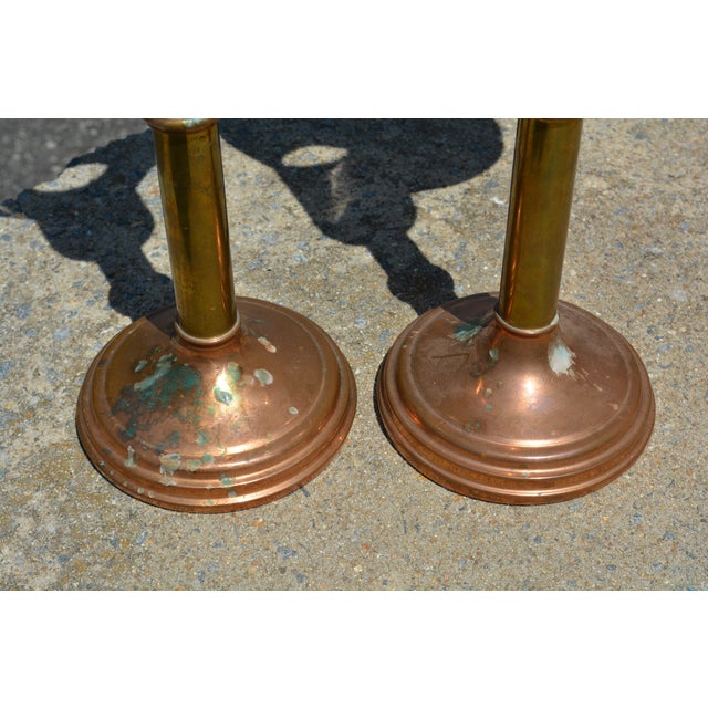Vintage Sarreid Korea Copper & Brass Reflector Candle Stick Student Lamps Lights - a Pair For Sale - Image 6 of 12