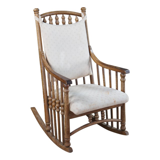 1960s Virginia House American Victorian Revival Oak Spindle Back Rocking Chair Rocker For Sale