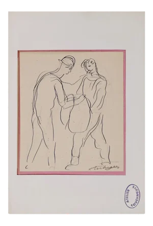 Louis Touchagues, Figures, ink Drawing, Mid-20th Century