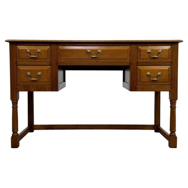 2000 - 2009 Antique English Oak Writing Table with Matching Stool, 1900s, Set of 2 For Sale - Image 5 of 18