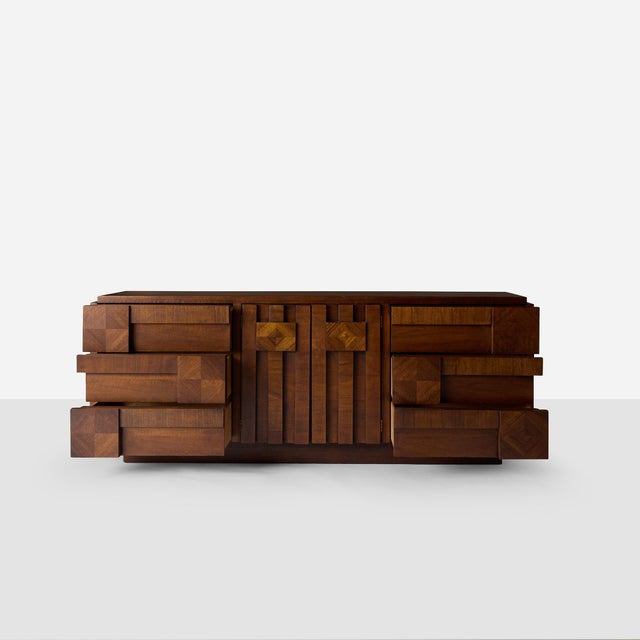 1970s Staccato Brutalist Dresser and Mirror by Lane For Sale - Image 15 of 17