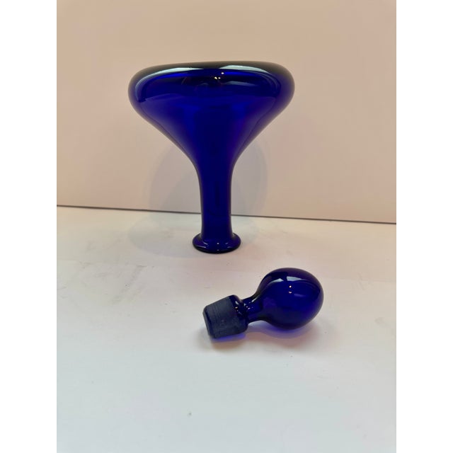 Glass Vintage Thomas Webb Cobalt Bristol Blue Glass Ship's Decanter With Stopper - Signed For Sale - Image 7 of 8