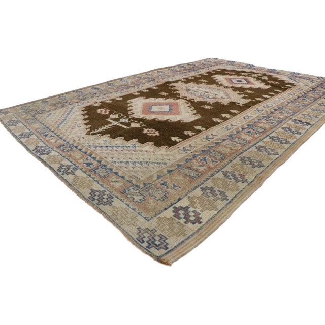 Vintage Turkish Oushak Rug with Bohemian Tribal Style 05'01 x 07'07. Full of tiny details and a bold expressive tribal...