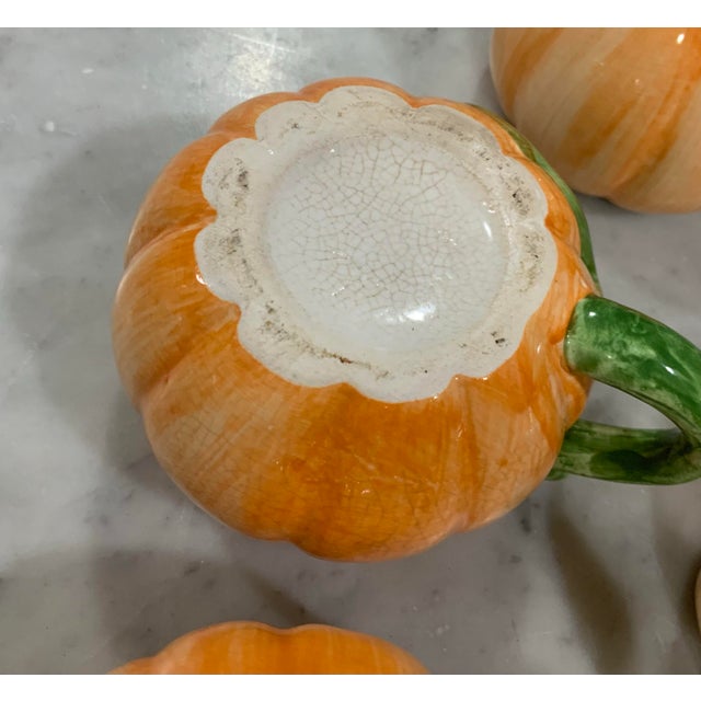 Pumpkin Set of 7 Hand-Painted Ceramic Pumpkin Mugs / Cups for Fall Tableware Thanksgiving or Halloween - See Pictures for Inspiration! For Sale - Image 8 of 8