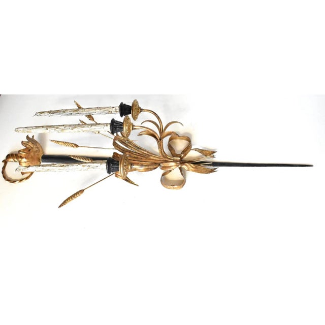 Italian Tole Sword & Wheat Wall Candle Sconce For Sale - Image 4 of 9