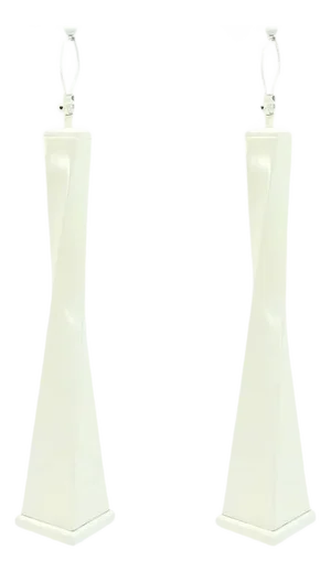 Pair 5' Tall Large Oversize Twisted Column Square Base White Lacquer Floor Lamps