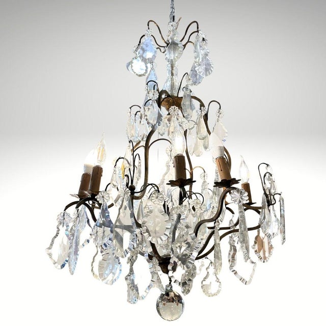 Louis XV Napoleon III Chandelier with Cut Rock Crystal, France, 1880 For Sale - Image 3 of 18