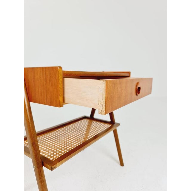 Mid-Century Modern Danish Bedside Table in Rattan and Teak For Sale - Image 11 of 14