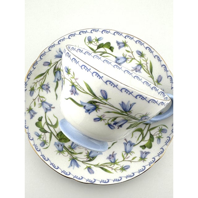 Shelley Harebell Cup and Saucer, Henley Shape, 1950s English Bone China Teacup For Sale In Boston - Image 6 of 6