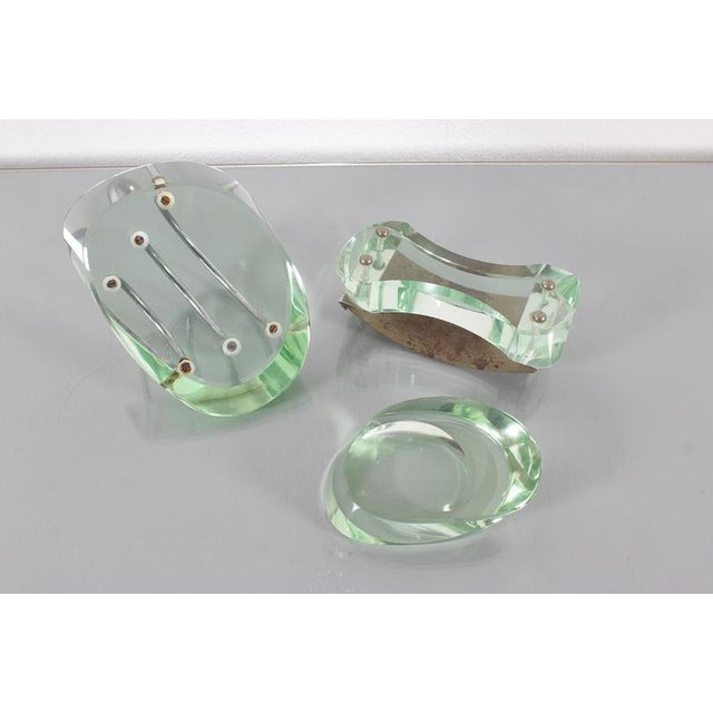Mid-Century Fontana Arte Desk Set in Thick Nile Green Glass 50s Italy, 1950s, Set of 3 For Sale - Image 11 of 14