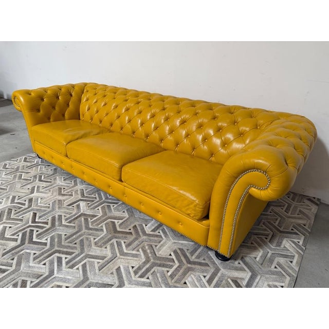 Marcantonio Designs Yellow Leather Chesterfield Sofa For Sale - Image 4 of 7