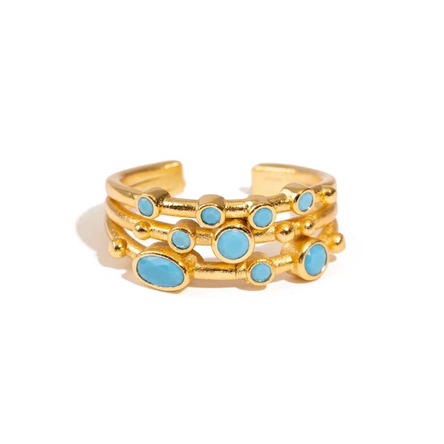 Mystic Waves Turquoise Gold Adjustable Ring, Size 8 For Sale - Image 11 of 11