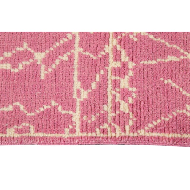 Pink Modern Moroccan Style Handmade Pink Tribal Wool Runner For Sale - Image 8 of 11