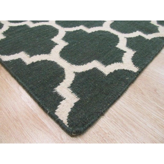 9x12 Green Flat Weave Wool Lattice Trellis Geometric Modern Carpet Rug For Sale - Image 4 of 6