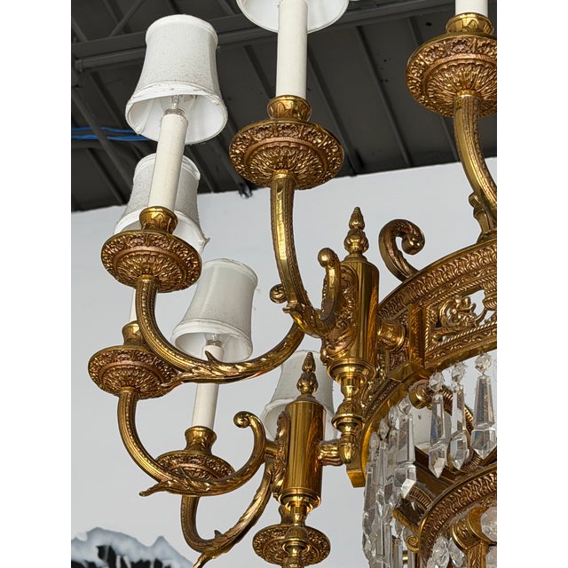 1910s Antique Beaux Arts Bronze Crystal Basket 16 Light Chandelier Rewired For Sale - Image 5 of 15