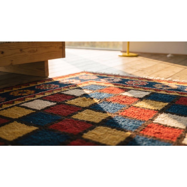 1930s Colorful Checks Tribal Antique S. Persian Gabbeh Rug 5'10" X 9'4" Handknotted Wool Carpet For Sale - Image 9 of 9
