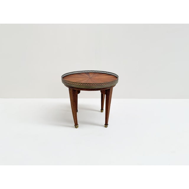 Wood Antique Round Side Table with Brass Gallery, Early 20th Century For Sale - Image 7 of 7