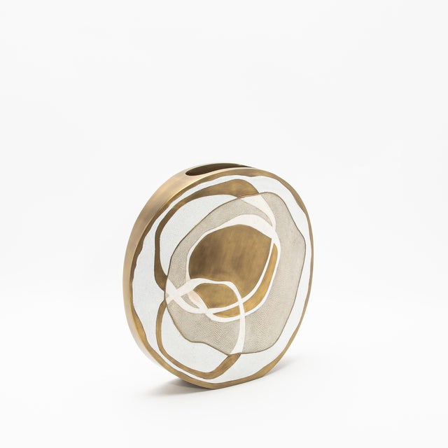 2020s Modern Vase in Shagreen With Mother of Pearl and Brass Details by R&y Augousti For Sale - Image 5 of 10