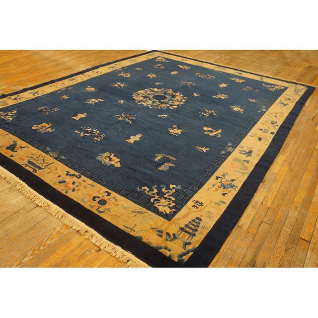 Antique Chinese Peking Rug Classic Greek Key Hand Knotted Wool 1920s 9'1" X11'8" For Sale In New York - Image 6 of 9