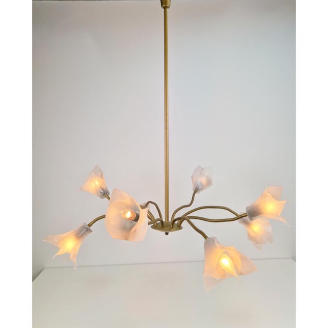 Gold Vintage Flex Pendant Light with Eight Arms in Brass and Acrylic, 1970 For Sale - Image 8 of 15