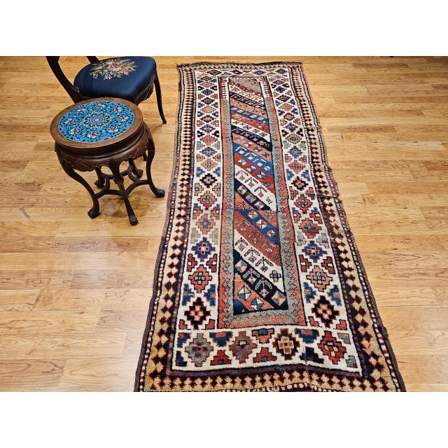 Textile 19th Century Gendje Kazak Runner, Hand-Knotted, Wool Pile, Caucasus, 4' x 9' For Sale - Image 7 of 18