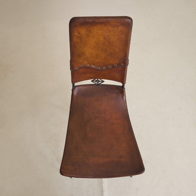 Rare French Iron Leather Accent Chair No. 01 Attributed to Sido & François Thévenin, 1970s For Sale - Image 9 of 11