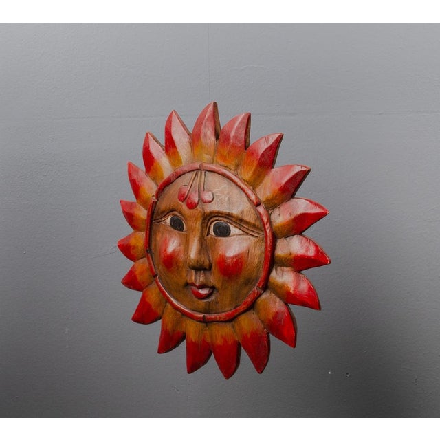 Vintage Pine Hand-Carved Sun, 1970s For Sale - Image 11 of 13